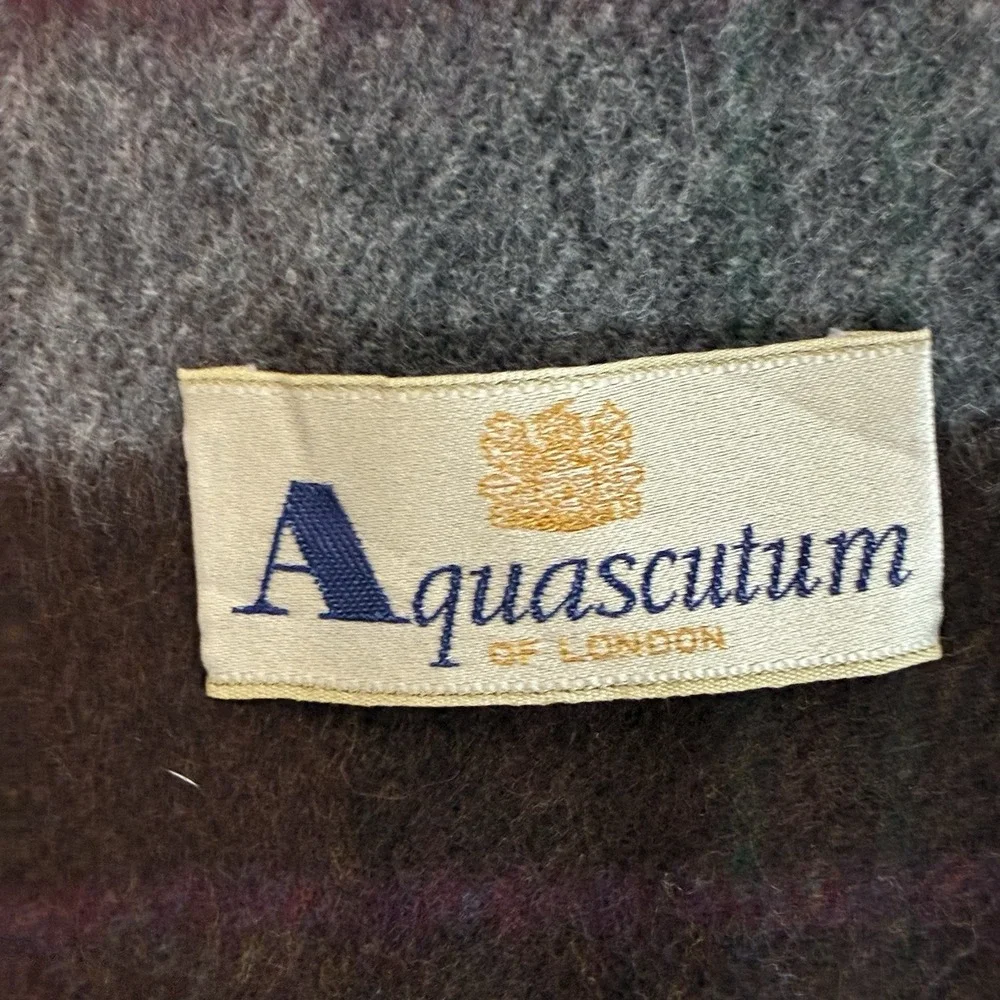 Aquascutum of London Mens Merino Wool Cashmere Scarf Plaid Old Money Luxury